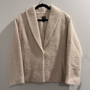 Eileen Fisher Women’s Large Beige Teddy Boucle Wool Fuzzy Blazer Coat Jacket